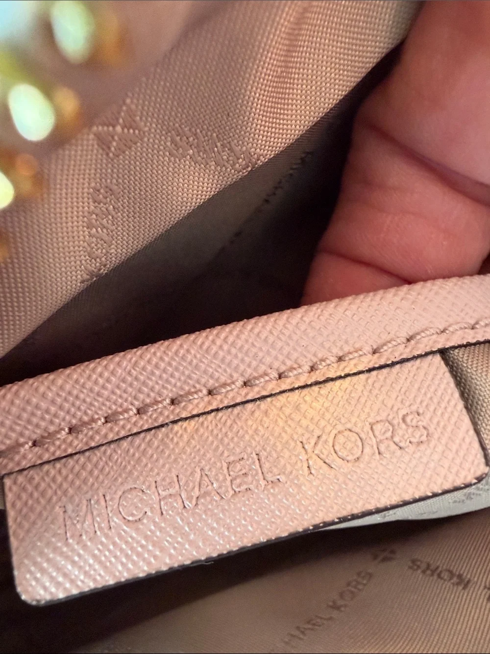 Michael Kors Beige and Pink Logo Crossbody with Gold Chain
